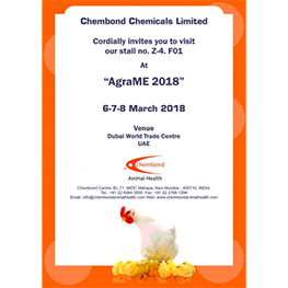 Chembond to exhibit in AgraME 2018, Dubai an international exhibition on poultry and livestock technologies